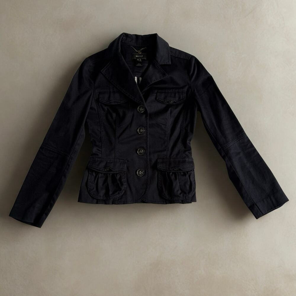 MNG Suit Mango Women’s Blazer Fitted Jacket Navy Blue Button Front